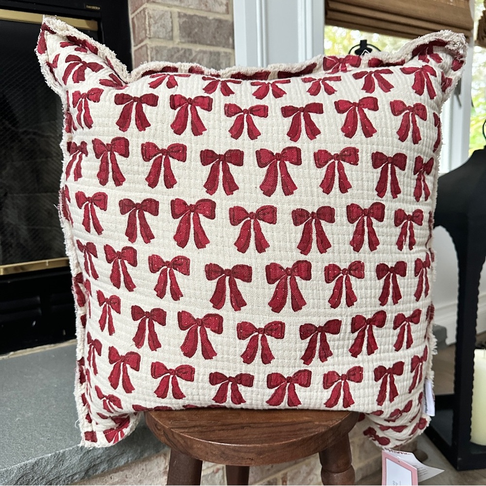 Cupcakes and Cashmere Red Bow Decorative Pillow 20”x20”